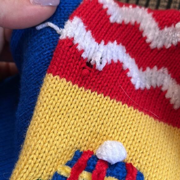 90s Jack B Quick Christmas primary color checkerboard snowman cardigan sweater - Picture 7 of 7